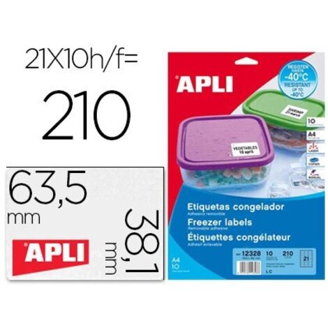 Etiqueta adhesiva apli 12328 tamaño 63,5x38,1 mm para congelados caja con 10 hojas a4 blancas directiva europea
