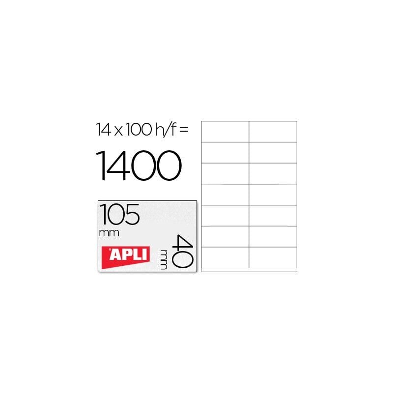 

Genérica - Apli etiquetas blanco para impresora inkjet laser y fotocopiadoras 105 x 40 mm cantos rectos - 100 hojas-