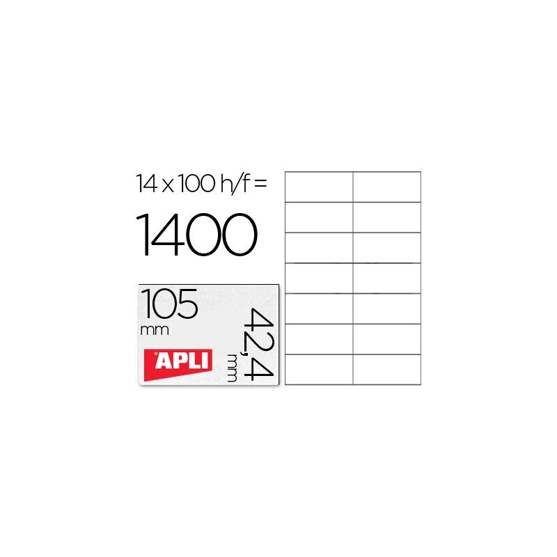 

Genérica - Apli etiquetas blanco para impresora inkjet laser y fotocopiadoras 1050 x 424 mm cantos rectos - 100 hojas-