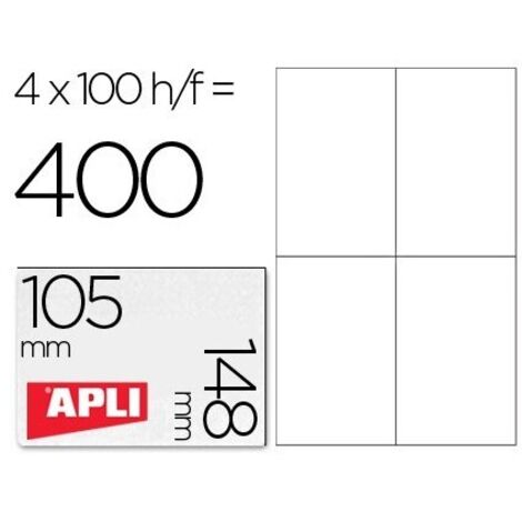 Etiqueta adhesiva apli 1280 tamaño 105x148 mm para fotocopiadora laser ink-jet caja con 100 hojas din a4