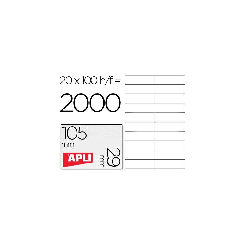 

Apli etiquetas blanco para impresora inkjet laser y fotocopiadoras 105 x 29 mm cantos rectos - 100 hojas-