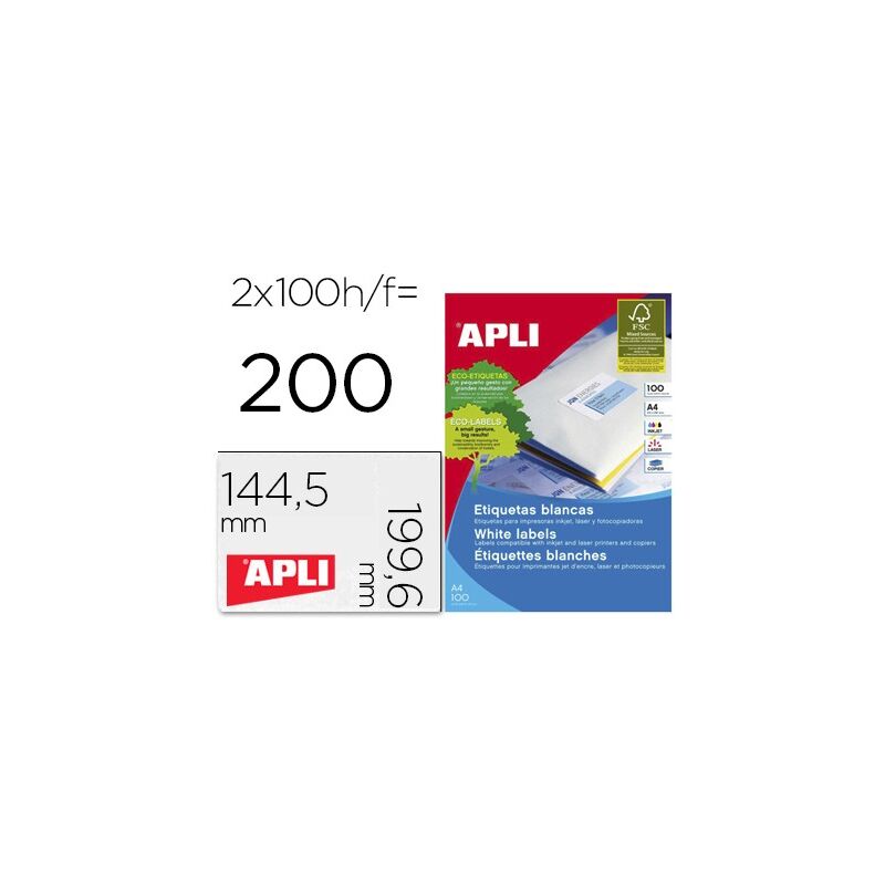 

Apli etiquetas blanco para impresora inkjet laser y fotocopiadoras 1996 x 1445 mm cantos romos - 100 hojas-