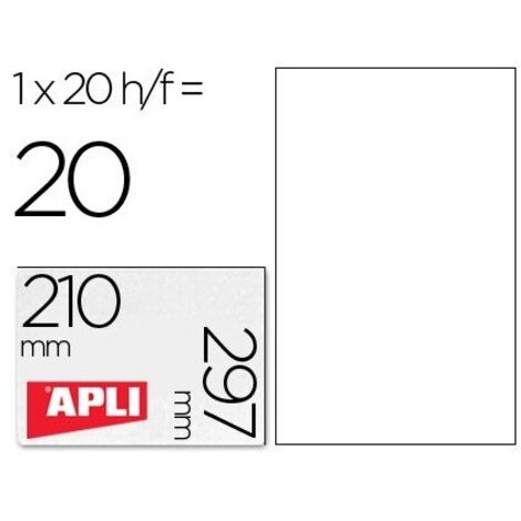 Etiqueta adhesiva apli translucidas 1225 tamaño 210x297 mm - fotocopiadora -laser caja con 20 etiquetas