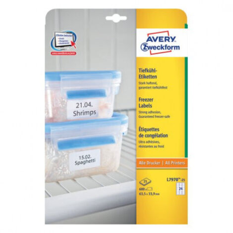 Etiqueta adhesiva avery para congelador blanca 63,5x33,9 mm ink-jet laser y fotocopiadora pack de 600