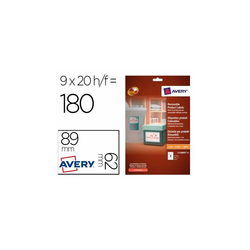 Image of Etiqueta adhesiva Avery removible para impresora laser inyeccion tinta fotocopiadora blanca 62x89 mm