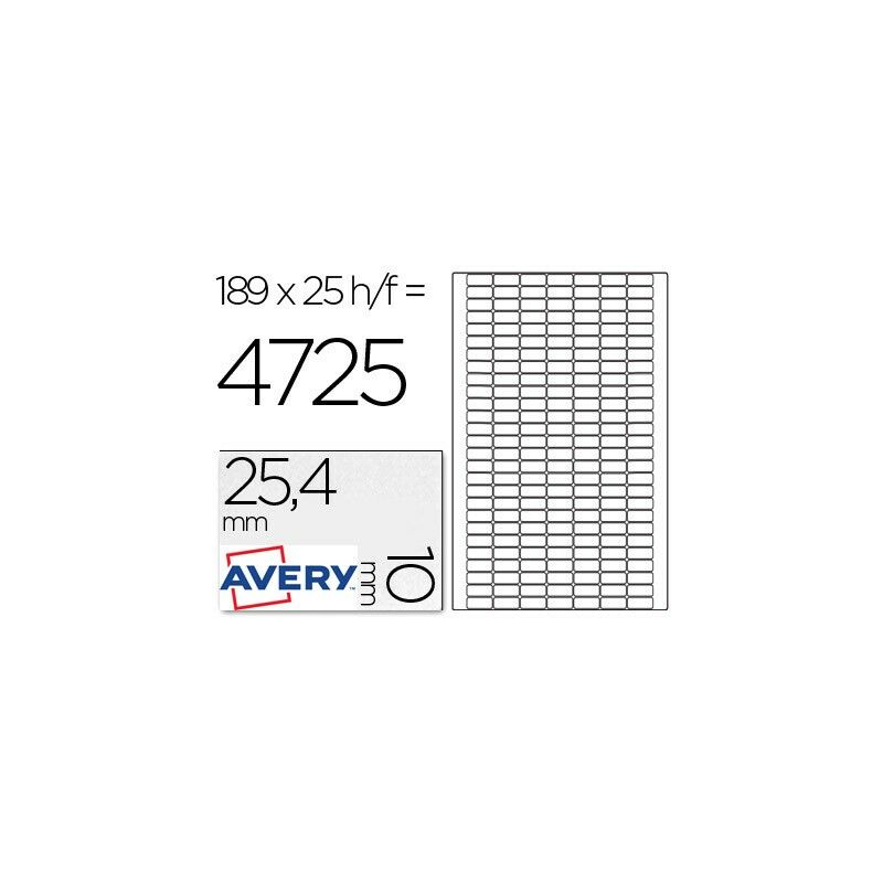 

Etiqueta adhesiva avery tamaño 25,4x10 mm removible paquete de 25 hojas especial codigos de barras