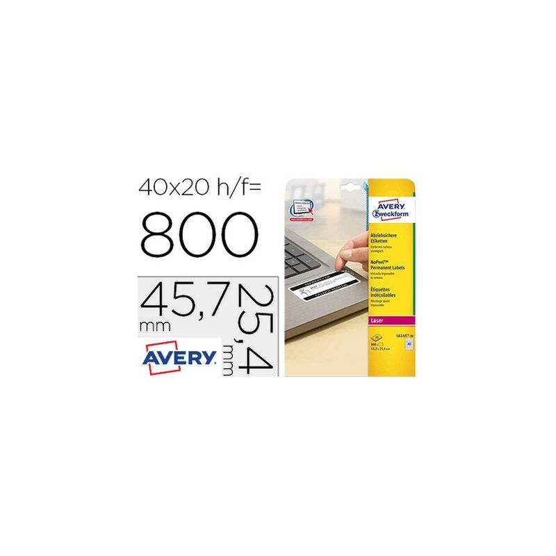 

Etiqueta adhesiva avery tamaño 45,7x25,4 mm permanente laser blanca caja de 800 unidades