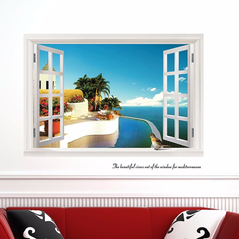 

Etiqueta de la pared 3D Ventana Océano Paisaje Decoración de la pared Etiqueta adhesiva Deco Hasaki