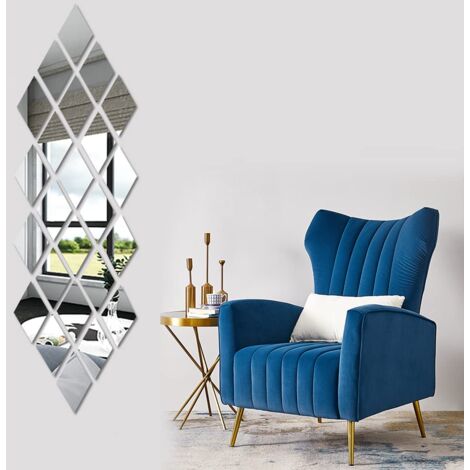 Etiqueta decorativa de la pared del espejo 3D, decoración del arte del azulejo del diamante geométrico de DIY - 24 piezas