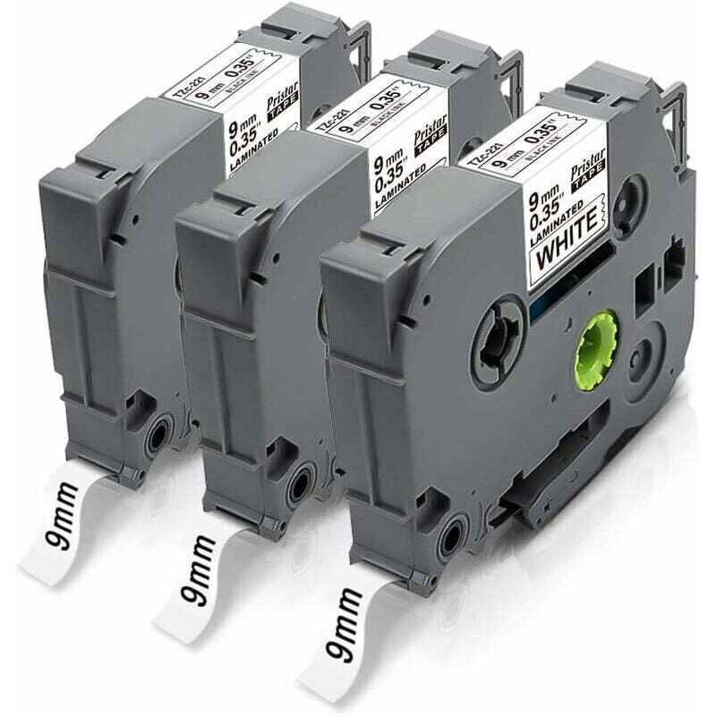 Etiqueta, Paquete de 6 9mm Compatible para Brother TZe-221 TZe221 TZ-221 Tze 9mm Negro sobre Blanco Laminado para Brother PT-H100LB H107B E110 H200