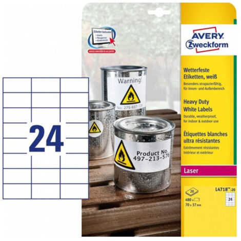 Etiquetas adhesivas Avery 20 Hojas Blanco 70 x 37 mm