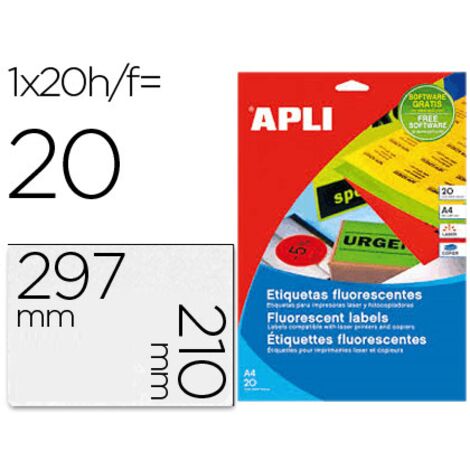 Etiquetas adhesivas fluorescentes 210 x 297 mm 20 hojas  Amarillo