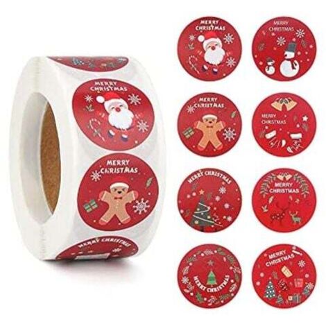 Etiquetas adhesivas navideñas KZQ (500 unidades), 2,5 cm, 8 diseños redondos, para sobres, manualidades, decoraciones y artículos de fiesta.