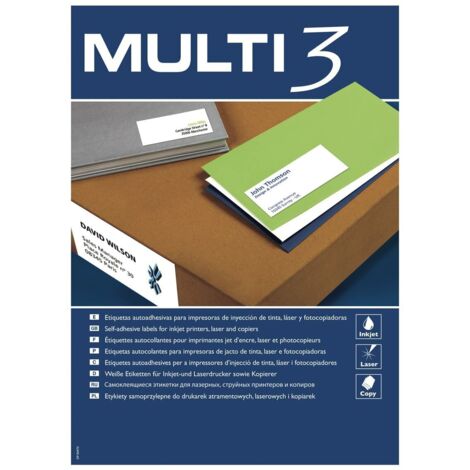 Etiquetas blancas cantos rectos tamaño 70,0 x 42,4 mm con adhesivo permanente para múltiples usos. Pack con 500 hojas (10.500 etiquetas).
Perfectas pa