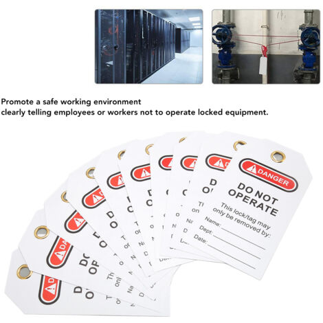 Etiquetas de seguridad impermeables LOTO de PVC, paquete de 20 unidades, para equipos industriales.