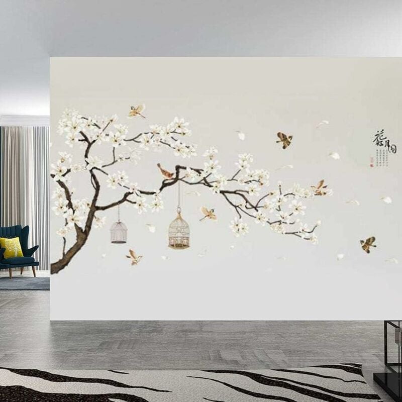 

Etiquetas engomadas de la pared del pájaro del árbol de la flor, etiquetas engomadas elegantes de la pared del árbol Fondos hermosos para el hogar