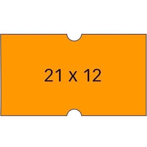 Etiquetas naranjas tamaño 21 x 12 mm para máquinas etiquetadoras de precios de 1 línea. Pack con 6 rollos (1.000 etiquetas/rollo). Etiquetas de adhesi