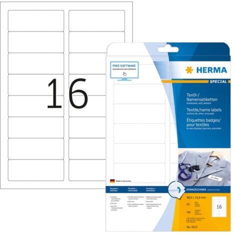 Etiquetas textiles para el nombre 20 hojas A4 88,9x33,8 mm HERMA