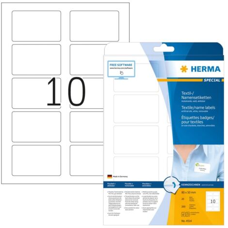 Etiquetas textiles para el nombre 20 hojas blanco A4 80x50 mm HERMA