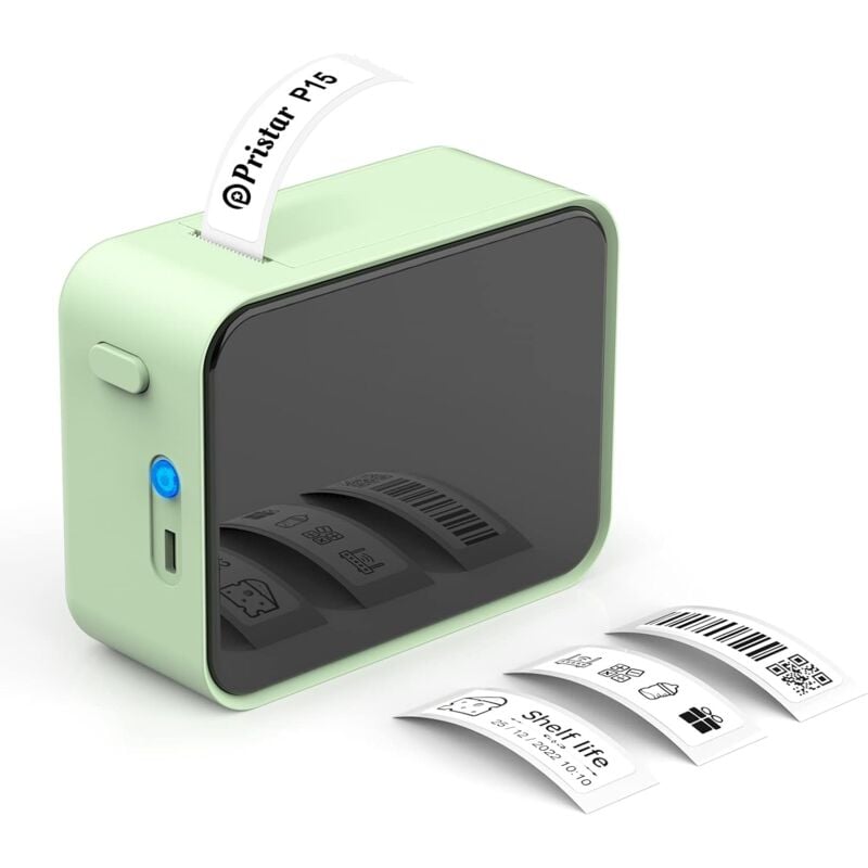 Étiqueteuse Bluetooth, P15 Mini Imprimante Etiquette Autocollante, APP Connexion, Compatible avec iOS et Android pour Maison, Bure au, école (Vert)