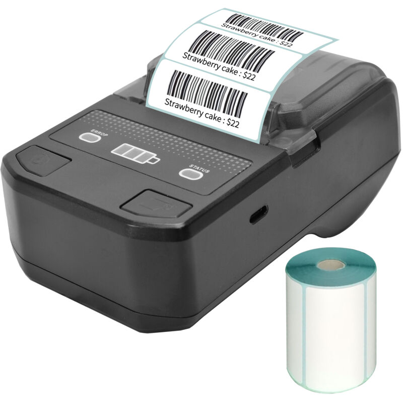 Étiqueteuse thermique portable 58 mm, mini imprimante d'étiquettes sans fil BT, imprimante de codes-barres avec batterie rechargeable, compatible