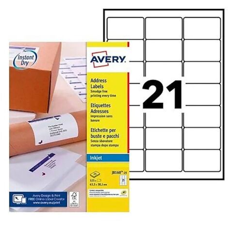 Etiquette adresse 63,5 x 38,1 mm Avery J8160-25 - Boîte de 525