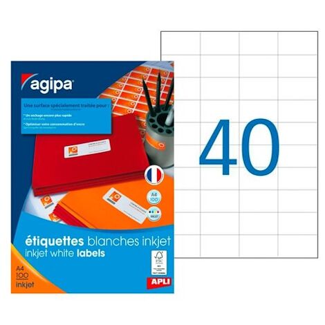 Etiquette adresse jet d'encre 52,5 x 29,7 mm Agipa 102496 blanche - Boîte de 4000