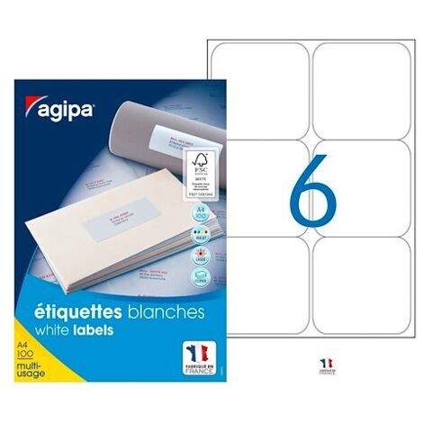 Etiquette adresse jet d'encre et laser 99,1 x 93,1 mm Agipa 118988 blanche - Boîte de 600