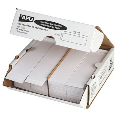 Etiquette affranchissement 1 de front 140 x 40 mm Apli Agipa blanche - Boîte de 1000