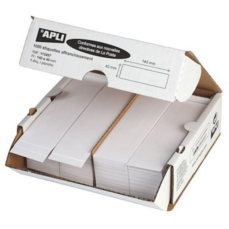 Etiquette affranchissement 1 de front 140 x 40 mm Apli Agipa blanche - Boîte de 1000