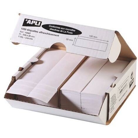 Etiquette affranchissement 1 de front 150 x 39 mm Apli Agipa blanche - Boîte de 1000