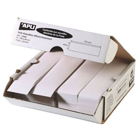 Etiquette affranchissement 1 de front 170 x 45 mm Apli Agipa blanche - Boîte de 1000