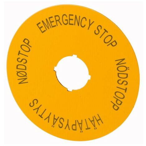 Étiquette arrêt d'urgence D 90mm jaune EN SV FI DA EATON M22-XAK14