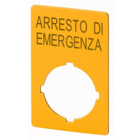 Étiquette arrêt d'urgence HxL 50x33mm jaune arresto di emergenza EATON M22-XZK1-I99