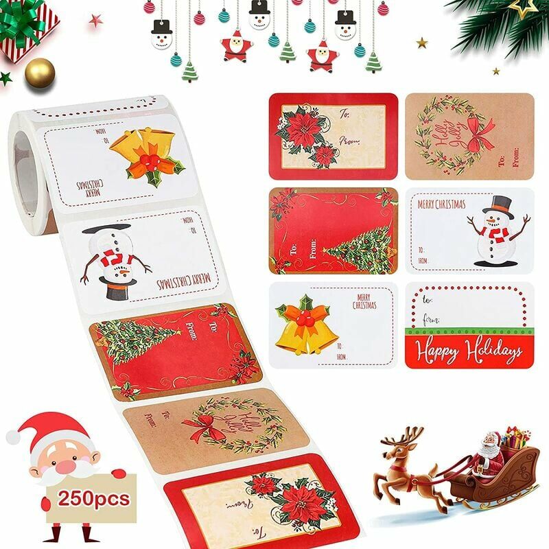 Etiquette Autocollantes Noël 250 pièces, Autocollants de Noël, Autocollants d'étiquettes de cadeau de Noël pour la fabrication de cartes de vacances