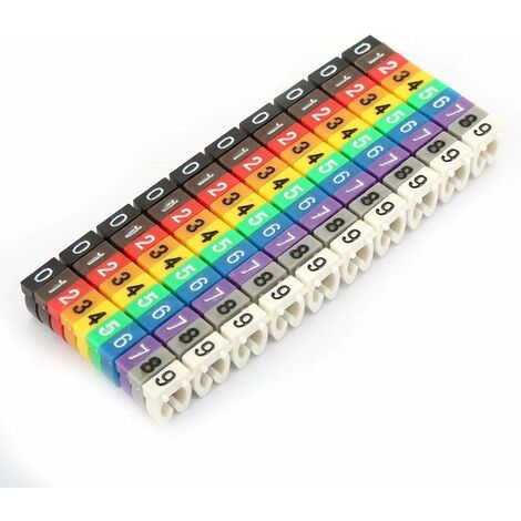 Etiquette Cable, Clip Numérique Codé de Étiquette Câble de 09 Numéro, Marqueur de Cable Coloré en Plastique en C Type, Anti-lâche(4,0mm² 100Pcs)