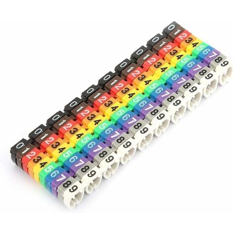 Etiquette Cable, Clip Numérique Codé de Étiquette Câble de 09 Numéro, Marqueur de Cable Coloré en Plastique en C Type, Anti-lâche(6,0mm² 100Pcs)