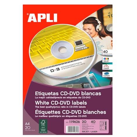 Etiquette CD multi usage Ø117 mm Apli - Pochette de 40