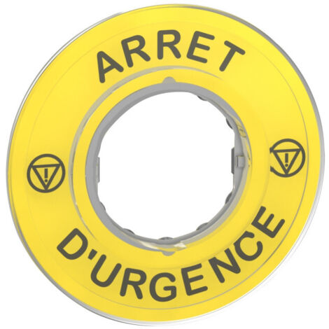Étiquette circulaire jaune 3D Ø60 Arret Urgence Harmony