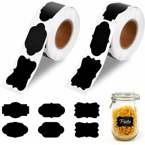 Lot de 144 étiquettes autocollantes pour pots à épices, 13,5x26,7 cm, noires