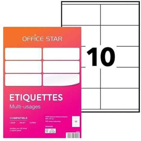 Étiquette multi-usages 105 x 57 mm Avery Office Star blanche - Boîte de 1000