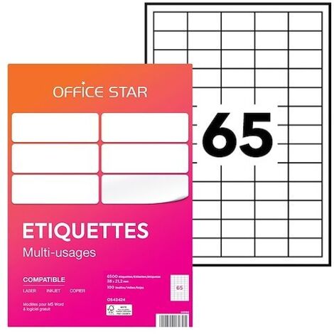 Étiquette multi-usages 38 x 21,2 mm Avery Office Star blanche - Boîte de 6500
