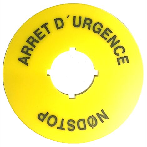 Étiquette pour arrêt d&039urgence fond jaune