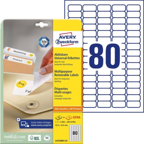 Etiquette universelles Avery-Zweckform L4732REV-25 35.6 x 16.9 mm papier blanc 2400 pc(s) décollable
