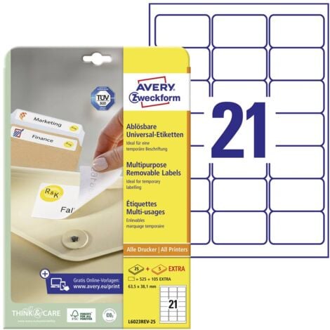 AVERY ZWECKFORM Etiquette universelles Avery-Zweckform L6023REV-25 63.5 x 38.1 mm papier blanc 630 pc(s) décollable