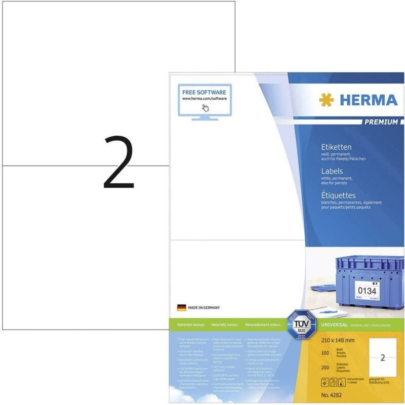 Etiquette universelles Herma 4282 210 x 148 mm papier blanc 200 pc(s) fixation permanente