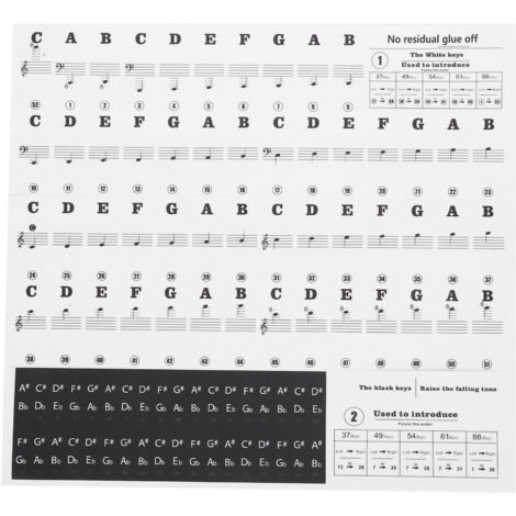 Étiquettes adhésives pour clavier de piano, autocollants PVC amovibles avec notes de musique et lettres noires pour apprentissage.