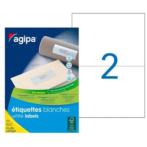 Etiquettes adresse multi usage 210 x 148,5 mm Agipa 100806 blanches - boite de 1000