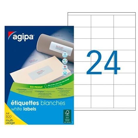 Etiquettes adresse multi usage 70 x 35 mm Agipa 100800 blanches - boite de 12000
