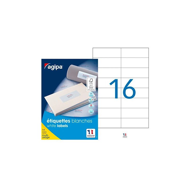 Etiquettes adresses 105 x 37 mm Agipa 119012 - Boîte de 1600